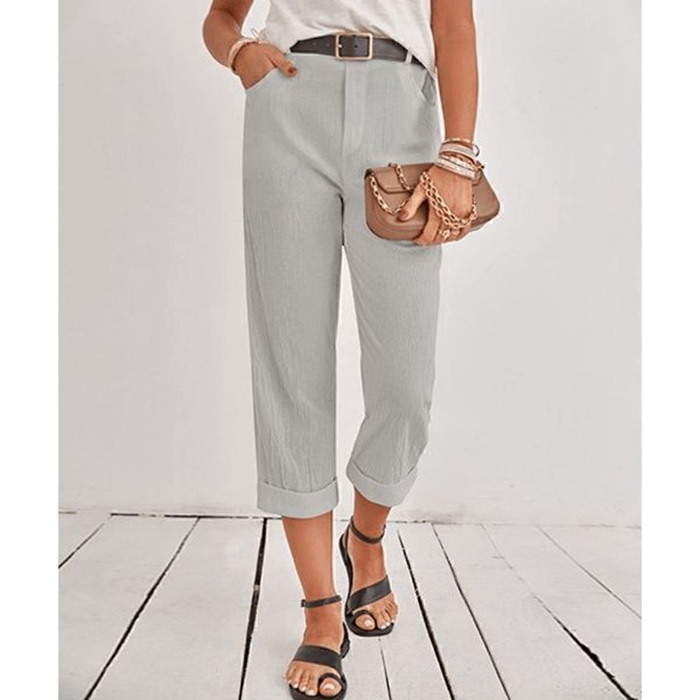 Light Gray 100% Cotton Pocket Straight-Leg Pants